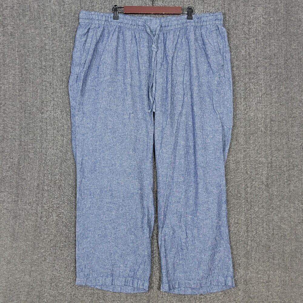 Old Navy Pants Womens 3X Blue Chambray Linen Blend Wide Leg Elastic Waist